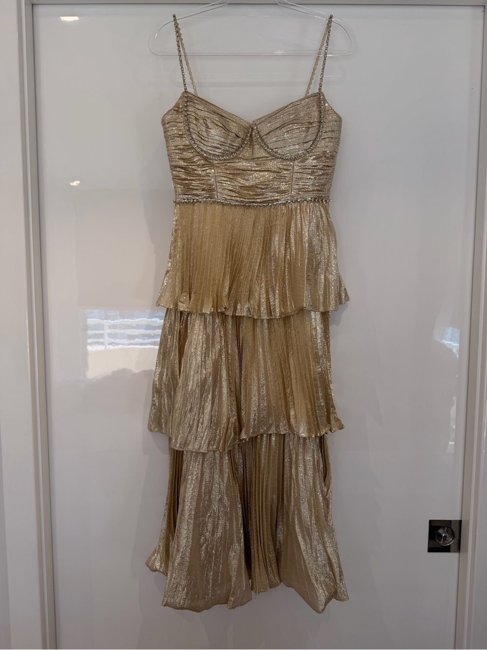 Self-Portrait Gold Metallic Tiered High-Low Dress